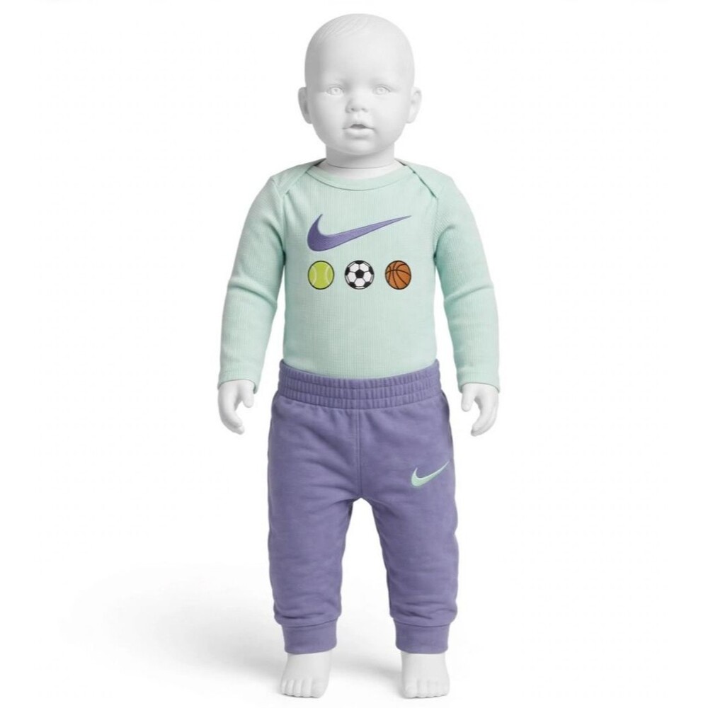 Nike Baby 18M Outfit Bodysuit & Joggers Mint Purple Waffle 2pc Set Girls